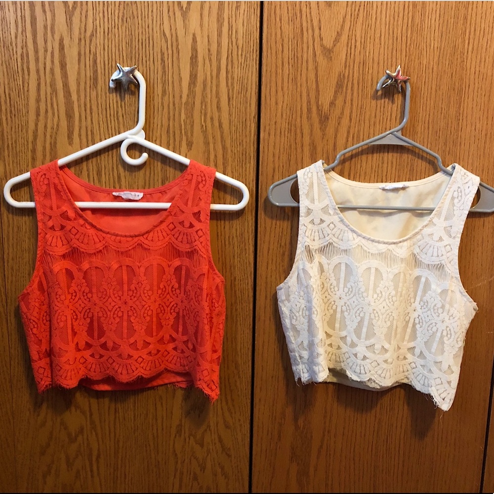 Two large lace crop tops